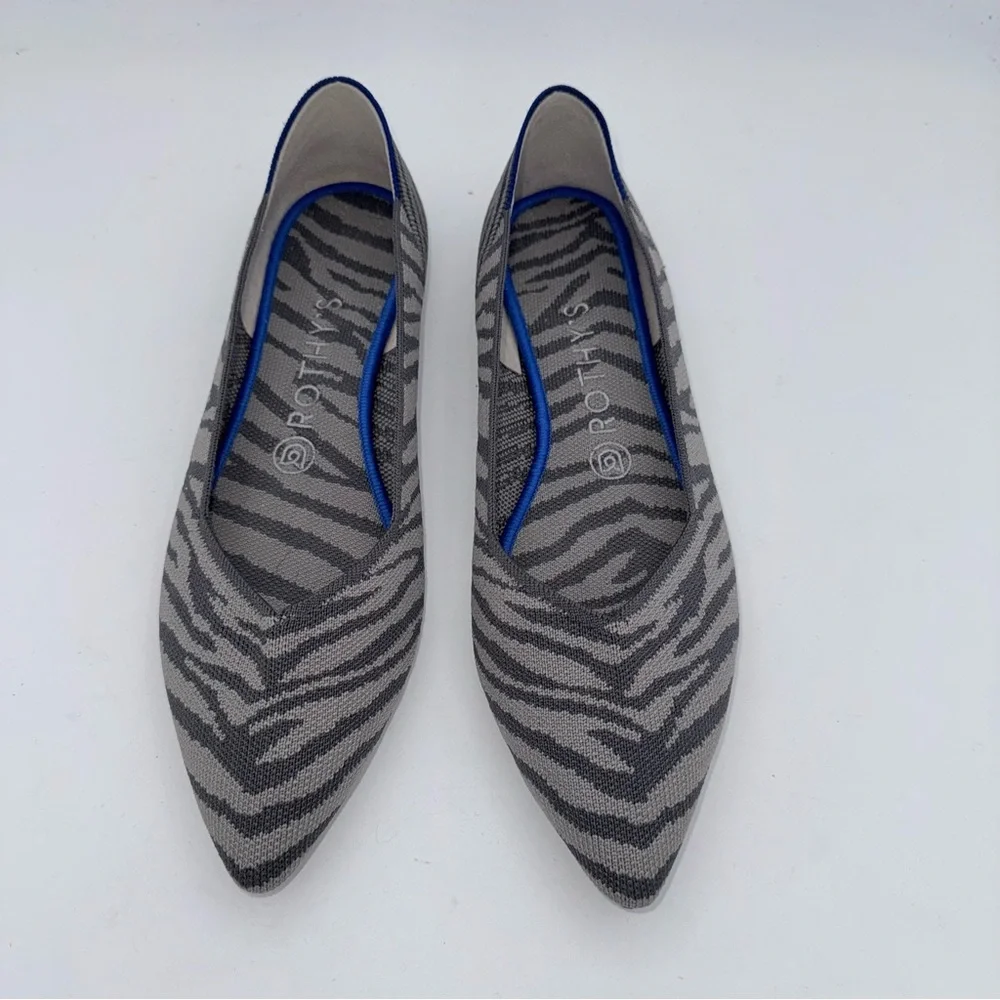 Rothy’s - Women’s The point flat shoes grey knit Zebra print slip on size 9.5